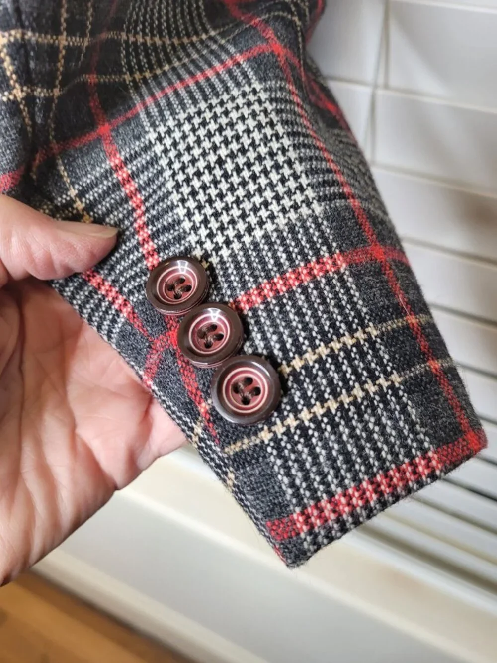 VTG Clubman George Leonard Mens Plaid Blazer Red Lining